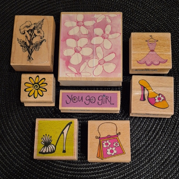Various Other - ASSORTED 'You Go Girl' Wood Mount Floral And Fashion Rubber Stamp Set, Set Of 8